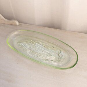 Vintage LE Smith Large Oval Green Glass Celery Dish Vegetable Decor